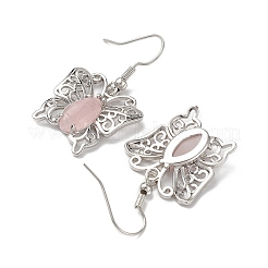 Orecchini pendenti a farfalla in quarzo rosa naturale da donna&nbsp;EJEW-E283-01P-04