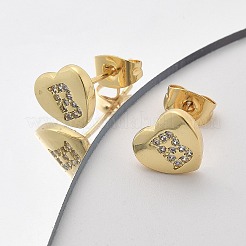 Orecchini a bottone con micro pavé di zirconi chiari in ottone placcato cremagliera&nbsp;EJEW-K299-01G-B