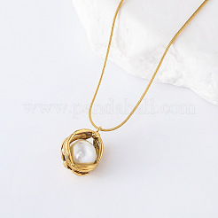 3 collier élégant avec pendentif rond en acier inoxydable et perles d'imitation pour femme&nbsp;EH7526-2