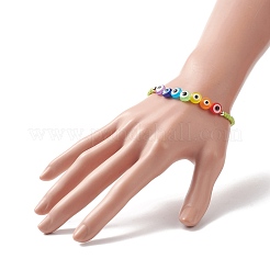 Semi di vetro e resina del malocchio e bracciali elasticizzati con perline in ottone per le donne&nbsp;BJEW-JB09271