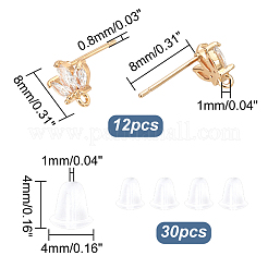 12 x Messing-Mikropflaster mit klaren Zirkonia-Ohrsteckern&nbsp;KK-DC0001-28