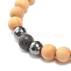 Bracelet extensible en perles rondes en bois naturel&nbsp;BJEW-JB07807