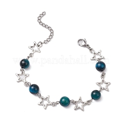 3 bracelet à maillons en œil de tigre teinté et breloques en alliage en forme d'étoile pour femme&nbsp;BJEW-TA00559