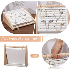 Ring-Organizer-Ausstellungsständer aus Holz und PU-Leder mit schräger Rückseite&nbsp;RDIS-WH0001-40