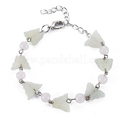 Papillon naturel nouveaux bracelets de perles de jade pour fille femmes&nbsp;BJEW-S145-002A