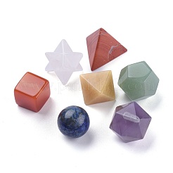 7 Chakra-Set mit natürlichen platonischen heiligen Steinen und natürlichen Edelsteinen&nbsp;G-L564-001