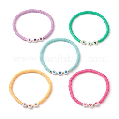 Braccialetti elasticizzati con perline acriliche e argilla polimerica a forma di cuore&nbsp;BJEW-JB10683