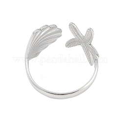 Bagues ouvertes en acier inoxydable 304 avec étoile de mer et coquillage pour femmes&nbsp;LS-RJEW-C095-09P