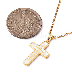 Collana con ciondolo a croce in conchiglia naturale con catene in acciaio inossidabile 304&nbsp;NJEW-JN04435