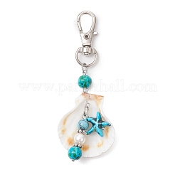 Decorazioni pendenti con conchiglie di capesante naturali e stelle marine turchesi sintetiche&nbsp;HJEW-JM03641-01