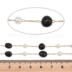 Pépites d'obsidienne naturelle et chaînes à maillons faites à la main en acier inoxydable 316&nbsp;CHS-K021-14G-02