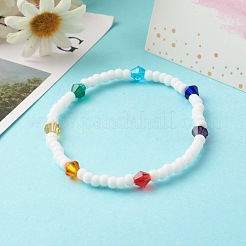 Imitazione perle di vetro bicono di cristallo austriaco e braccialetti elasticizzati con perline di vetro opaco&nbsp;BJEW-JB06477