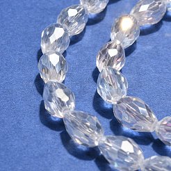 1strand Elektroplatte Glas facettierte Tropfen Perlen Stränge&nbsp;X-EGLA-D015-12x8mm-01