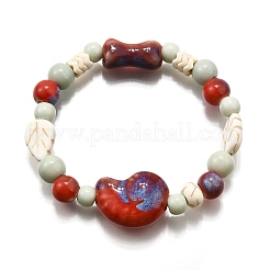 Handgefertigte Porzellanperlen & synthetische Howlithperlen Stretch-Armbänder für Frauen&nbsp;LS-BJEW-D307-01A