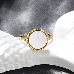 Anillos de puño de concha blanca de acero inoxidable 304 redondos y planos para mujer&nbsp;RJEW-G346-10G-02