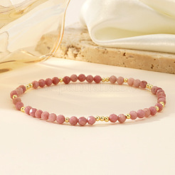 Pulseras elásticas de cuentas redondas de rodonita natural para mujer&nbsp;CQ7665-1