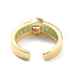 Bague de manchette ouverte ronde plate en zircone cubique verte pour femme&nbsp;RJEW-C018-10G