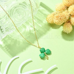 Halskette mit Kleeblatt-Anhänger aus natürlicher malaysischer Jade zum St. Patrick's Day mit Ketten aus 304er Edelstahl&nbsp;X-NJEW-JN04417