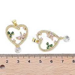 Pendentifs de cœur en laiton avec zircone cubique de micro pave&nbsp;KK-E102-03G