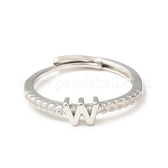 Anillo ajustable con letra inicial de circonita cúbica transparente&nbsp;RJEW-C052-01P-W