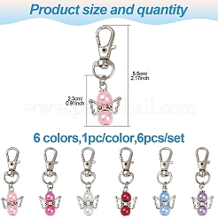 6 pz 6 colori angelo perla di vetro e decorazione pendente in lega&nbsp;HJEW-YW00072