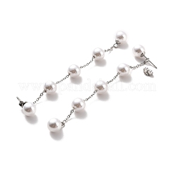 Orecchini pendenti a catena lunga con perle di plastica rotondi&nbsp;STAS-D179-04P-02