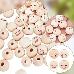 80 pièces 4 styles de perles européennes en bois naturel&nbsp;WOOD-AR0001-38
