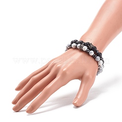 2pcs 2 style bracelets extensibles en pierre de lave naturelle et howlite synthétique et hématite avec couronne en alliage&nbsp;BJEW-JB08482