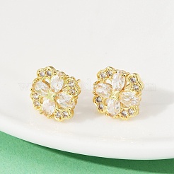Aretes de circonita cúbica transparente con micropavé de latón y flores&nbsp;EJEW-U064-02G