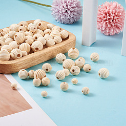 300pcs 6 styles de perles en bois de fil naturel&nbsp;WOOD-TA0001-63