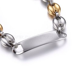 201 Edelstahl-ID-Armbänder mit Kaffeebohnenkette&nbsp;BJEW-O168-09GP