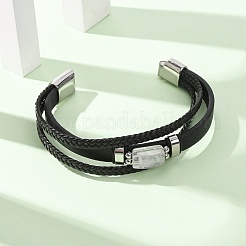 Bracelets multi-rangs en cristal de quartz naturel et cuir microfibre tressé pour femmes et hommes&nbsp;GG-CBAEA55-01E