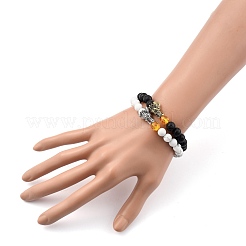 Herren natürliche Howlite & Lava Rock Stretch Perlen Armbänder Sets&nbsp;BJEW-JB05429