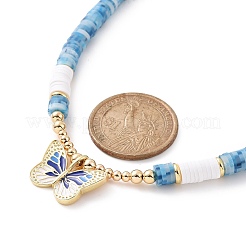 Collier pendentif papillon en laiton avec chaînes en perles heishi en argile polymère pour femme&nbsp;NJEW-JN04166