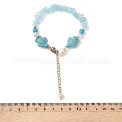 Pulseras con cuentas de jade blanco natural y dijes de turquesa sintética&nbsp;BJEW-JB14140-01