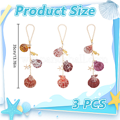 3 pezzo di decorazioni pendenti in conchiglia naturale e vetro&nbsp;HJEW-DR00226