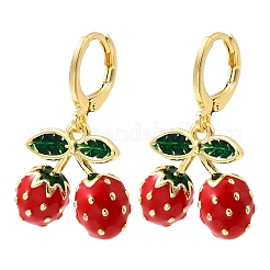 Pendientes colgantes de fresa con esmalte de latón&nbsp;EJEW-L305-04G