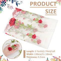 Tela de encaje bordado de rosas de poliéster&nbsp;DIY-WH0622-724A