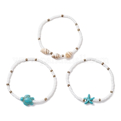 3 bracciale elastico con perline turchesi sintetiche per donna&nbsp;BJEW-JB13493