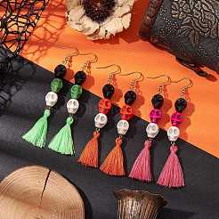 3 Paar 3 Farben Halloween Totenkopf synthetisch gefärbte türkisfarbene Ohrhänger&nbsp;EJEW-JE05883