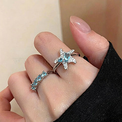 Anelli aperti a forma di stella marina in lega con strass per donna&nbsp;WGEF27A-01