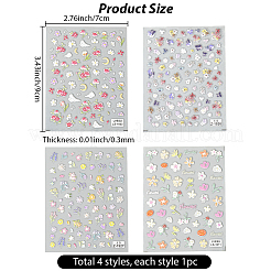 4 Stück 4 Stile Blumenmuster selbstklebende Nagelkunst-Aufkleber für Haustiere&nbsp;MRMJ-SP0001-19