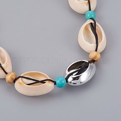 Colliers de cauris ajustables et colliers de perles synthétiques turquoises&nbsp;NJEW-JN02300-01