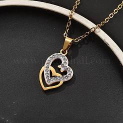 Colliers à chaîne en acier inoxydable 304 avec pendentif en forme de cœur en strass et cristal pour femmes&nbsp;NJEW-Z056-01E-G
