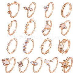 17 stücke 17 stil kristall strass tropfen & stern & pferdeauge fingerringe set&nbsp;JR937A