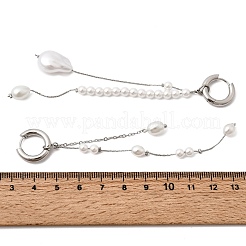 Orecchini a cerchio con nappine in acciaio inossidabile 304 e perle di vetro per donna&nbsp;EJEW-G463-01P