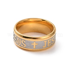 Anillo de acero inoxidable 201 con diseño de cruz y palabra de Jesús para mujer&nbsp;RJEW-I089-33GP