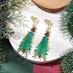 Weihnachtsbaum-Ohrstecker aus natürlichem rotem Jaspis und Glasperlen für Frauen&nbsp;EJEW-MZ00157