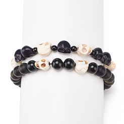 Set di braccialetti di perline intrecciati in ossidiana con lucentezza dorata naturale 2 pz 2 e pietre preziose miste&nbsp;BJEW-JB08382