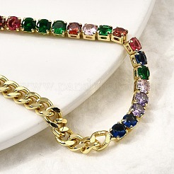 Messing-Mikropflaster-Armbänder mit quadratischen Zirkonia-Gliedern&nbsp;BJEW-L460-005G-03